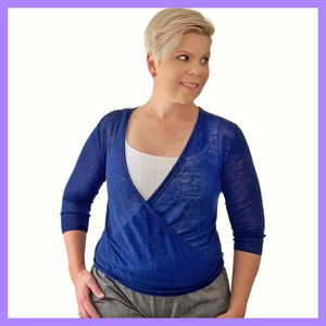 Nic + Zoe Dark Blue Convertible Linen Blend Top (Size Medium)